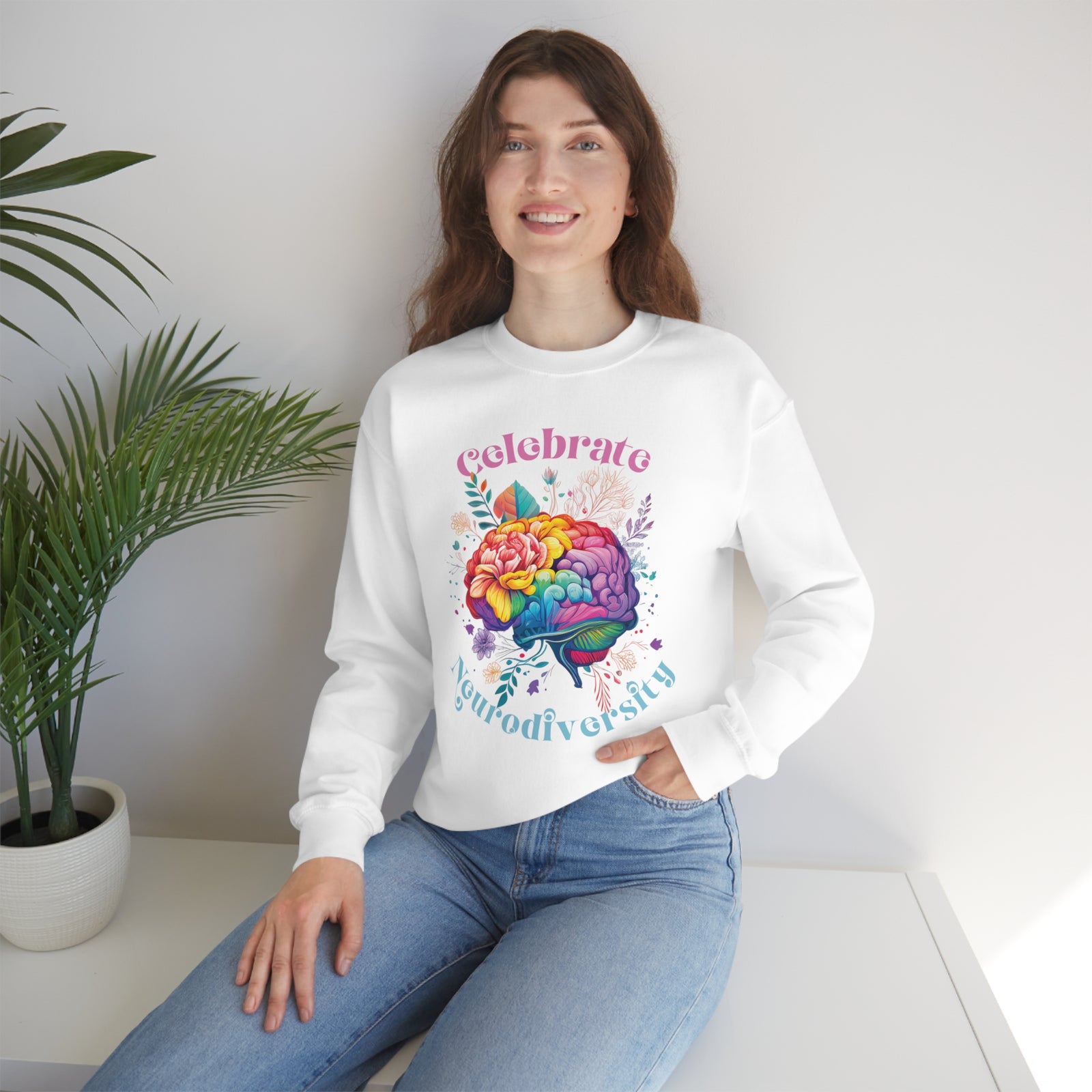 Celebrate Neurodiversity Shirt | Autism Shirt | Autism Awareness Shirt | Inclusion Shirt | Brain Art | Unisex Crewneck Sweatshirt