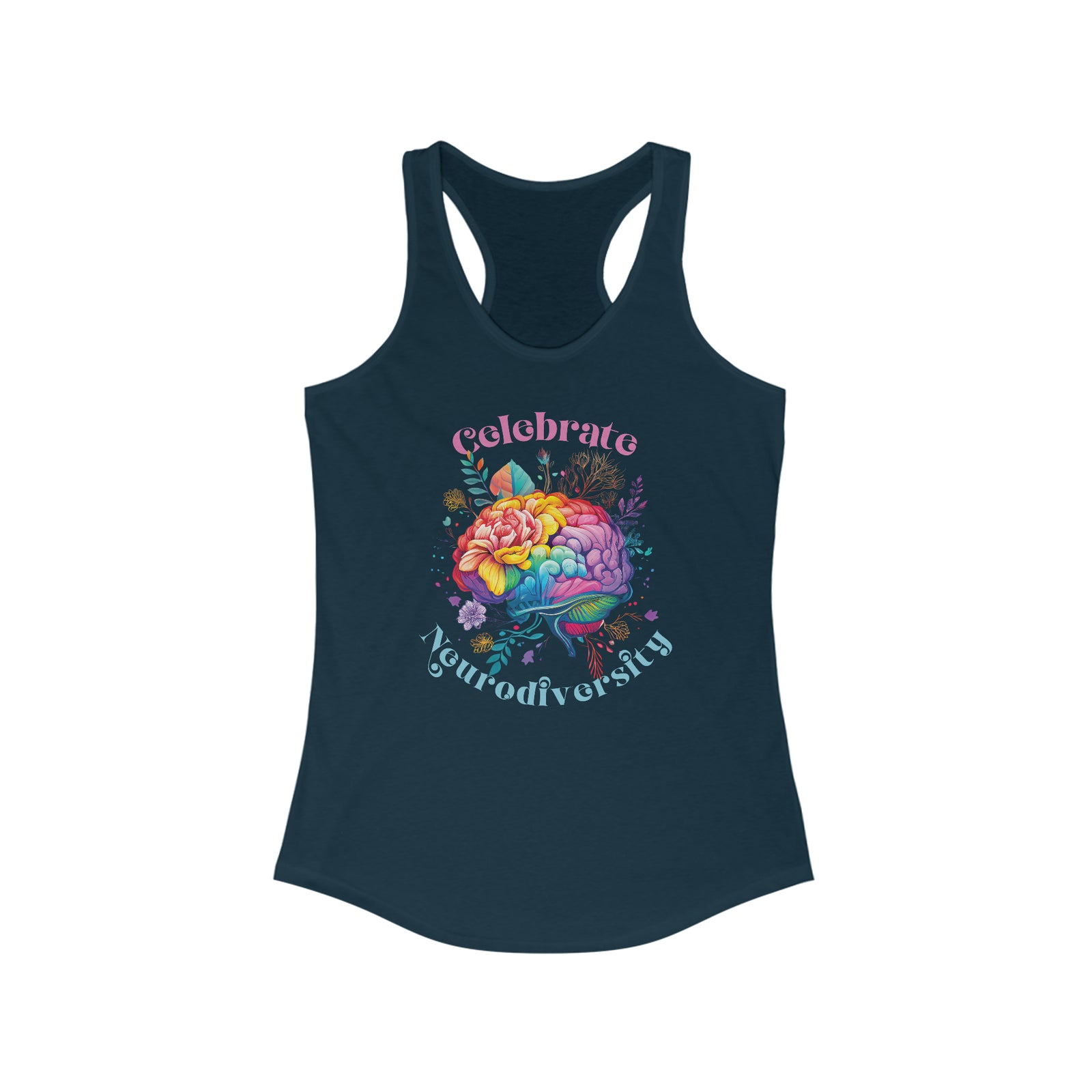 Celebrate Neurodiversity Shirt | Autism Shirt | Autism Awareness Shirt | Inclusion Shirt | Brain Art | Super Soft Tshirt | Women's Slim Fit Racerback Tank Top