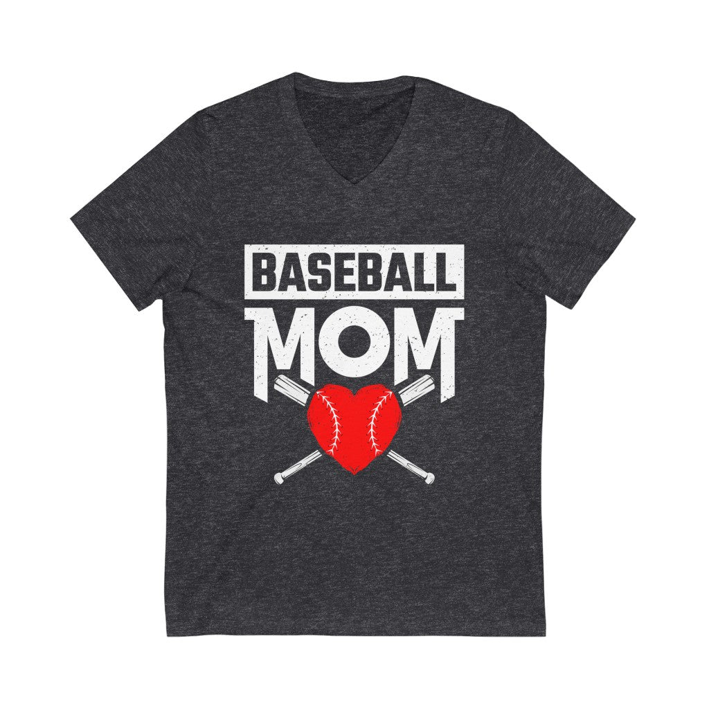 Baseball Mom Heart Aesthetic Shirt | Mothers Day Mom Gift | Unisex V-neck T-shirt
