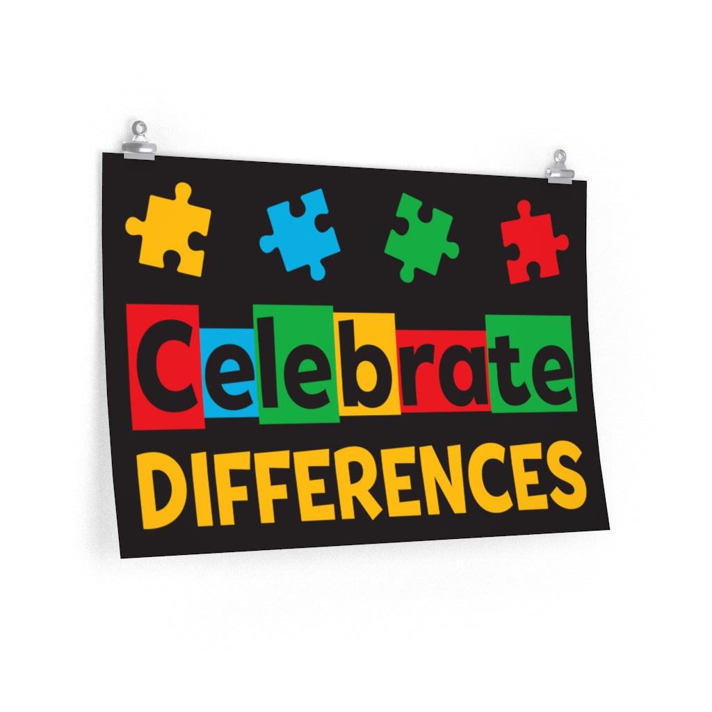 Celebrate Differences Autism Wall Art Print | Autism Awareness Gift | Premium Matte Art Poster